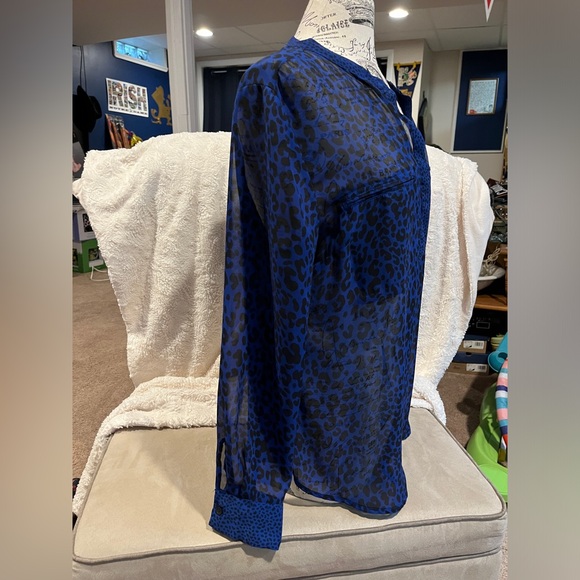 Women’s sheer blue and black leopard print blouse - Picture 2 of 10